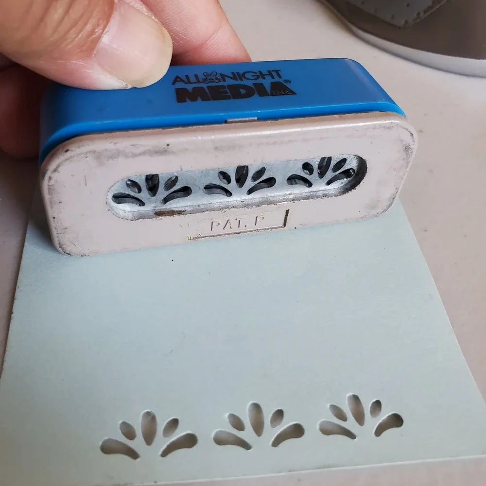 All Night Media Triple Floral Fan Border Paper Punch Blue White Craft Tool
